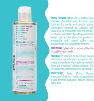 Lubelife Water-Based Birthday Cake Flavored Lubricant, Personal Lube for Men, Women and Couples, Made without Added Sugar, 8 Fl Oz