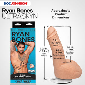 Signature Series - Ryan Bones - 7 Inch Realistic ULTRASKYN Dildo with Removable Vac-U-Lock Suction Cup - F-Machine & Harness Compatible - for Adults Only, Vanilla