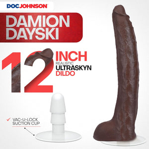 Signature Series - Damion Dayski - 12 Inch ULTRASKYN Dildo with Removable Vac-U-Lock Suction Cup - F-Machine & Harness Compatible - for Adults Only, Chocolate