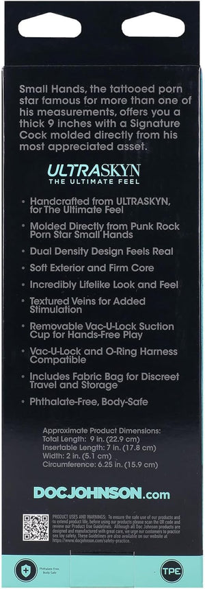 Signature Series - Small Hands - 9 Inch Realistic ULTRASKYN Dildo with Removable Vac-U-Lock Suction Cup - F-Machine & Harness Compatible - for Adults Only, Vanilla