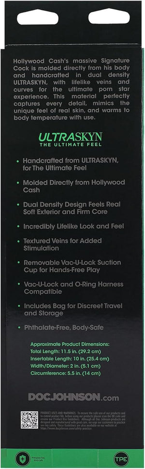 Signature Series - Hollywood Cash - 11 Inch ULTRASKYN Dildo with Removable Vac-U-Lock Suction Cup - F-Machine & Harness Compatible - for Adults Only, Chocolate