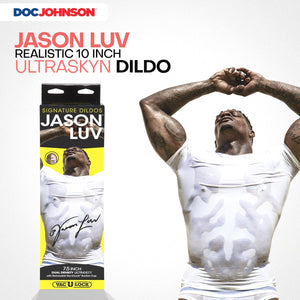 Signature Series - Jason Luv - 10 Inch Realistic ULTRASKYN Dildo with Removable Vac-U-Lock Suction Cup - F-Machine & Harness Compatible - for Adults Only, Chocolate