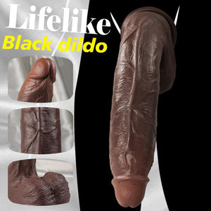 Sex Toy 10 Inch Realistic Big Black Dildo, Lifelike Huge Curved Dildo for G Spot and Anal Play with Powerful Suction Cup, Dual Density Silicone Black Sex Toys for Men and Women