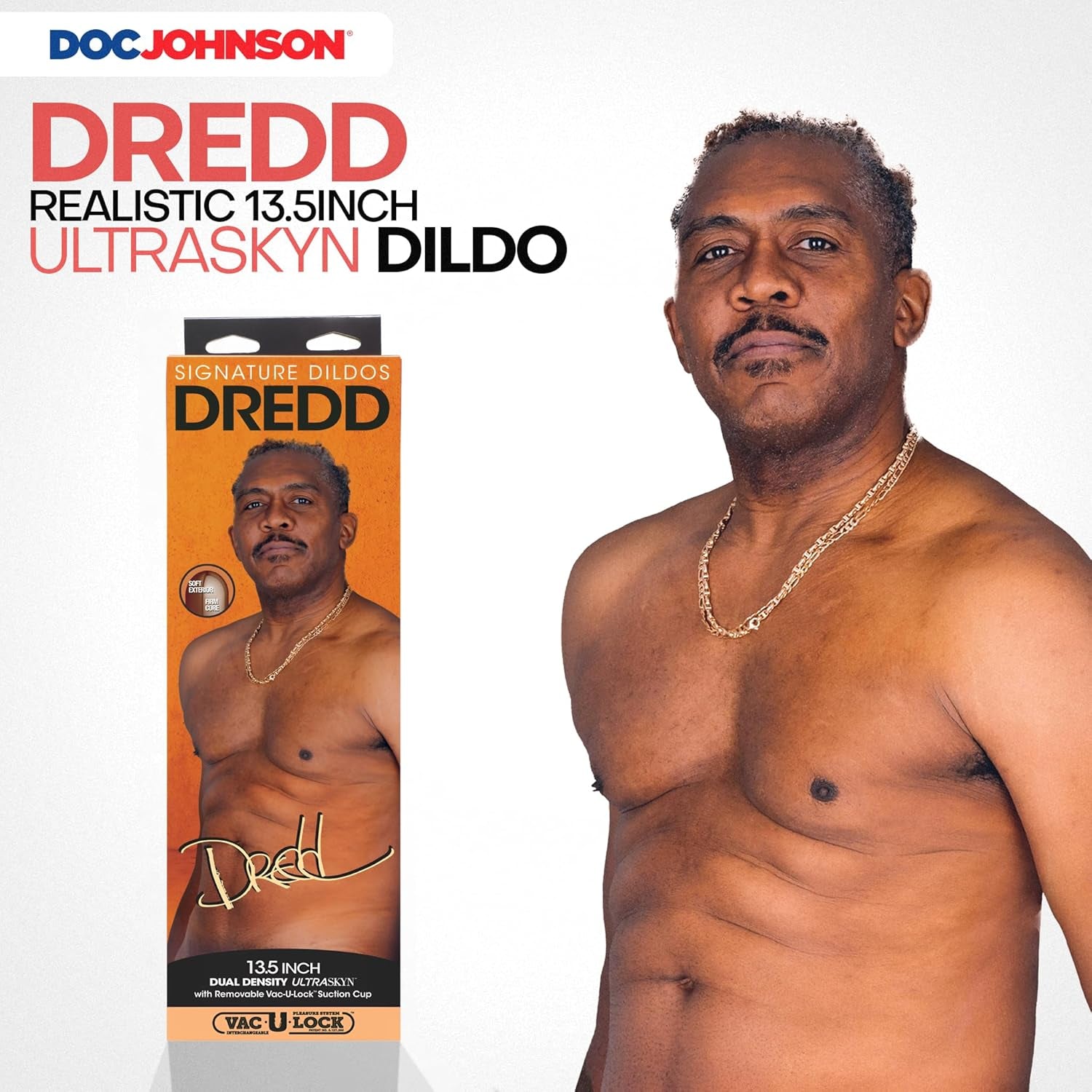 Signature Series - Dredd - 13.5 Inch ULTRASKYN Dildo with Removable Vac-U-Lock Suction Cup - F-Machine & Harness Compatible - for Adults Only, Chocolate