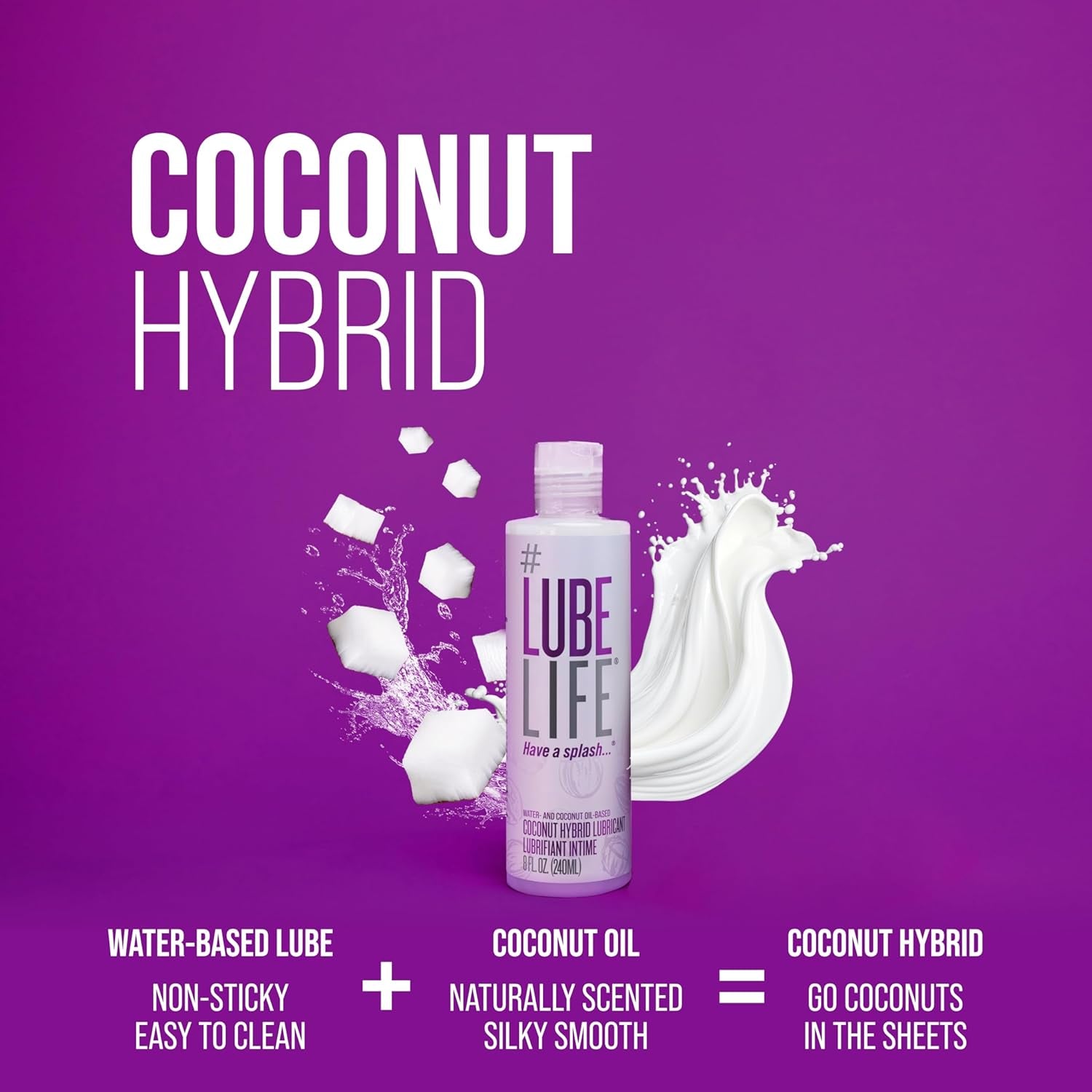 Lubelife Coconut Hybrid Lube –Water & Coconut Oil Personal Lubricant – Smooth, Skin-Safe Formula with Easy Clean for Privacy & Toys, 8 Fl Oz