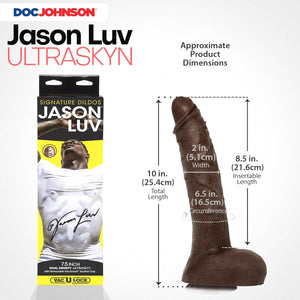 Signature Series - Jason Luv - 10 Inch Realistic ULTRASKYN Dildo with Removable Vac-U-Lock Suction Cup - F-Machine & Harness Compatible - for Adults Only, Chocolate