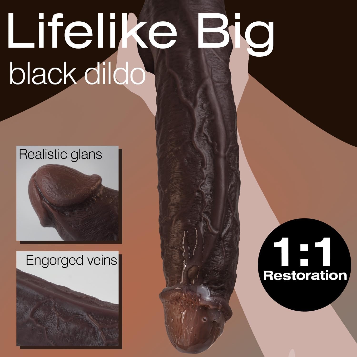 11 Inch Realistic Big Black Dildo Sex Toy, Skin-Like Huge Thick Dildo with Strong Suction Cup for Hands-Free, Lifelike Silicone Sex Toys for Vagina Anal Stimulation