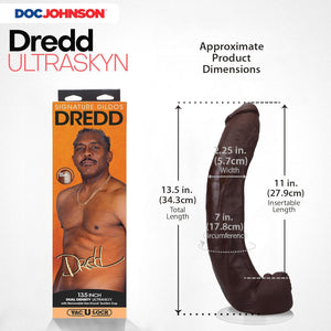 Signature Series - Dredd - 13.5 Inch ULTRASKYN Dildo with Removable Vac-U-Lock Suction Cup - F-Machine & Harness Compatible - for Adults Only, Chocolate