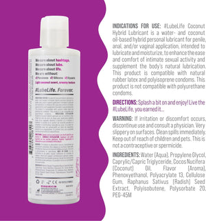 Lubelife Coconut Hybrid Lube –Water & Coconut Oil Personal Lubricant – Smooth, Skin-Safe Formula with Easy Clean for Privacy & Toys, 8 Fl Oz