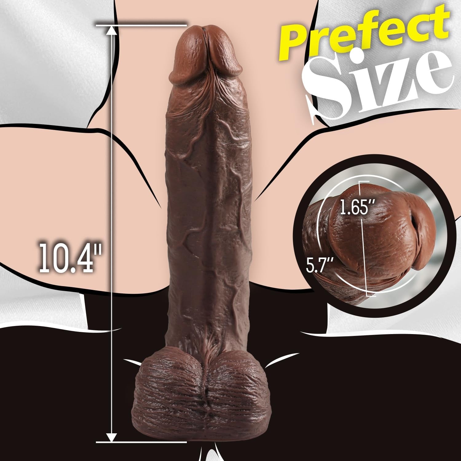 Sex Toy 10 Inch Realistic Big Black Dildo, Lifelike Huge Curved Dildo for G Spot and Anal Play with Powerful Suction Cup, Dual Density Silicone Black Sex Toys for Men and Women