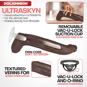 Signature Series - Brickzilla - 13 Inch ULTRASKYN Dildo with Removable Vac-U-Lock Suction Cup - F-Machine & Harness Compatible - for Adults Only, Chocolate