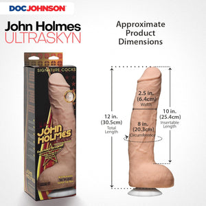 Signature Series - the Legendary John Holmes - 12 Inch Realistic ULTRASKYN Dildo with Removeable Vac-U-Lock Suction Cup - F-Machine & Harness Compatible - for Adults Only, Vanilla