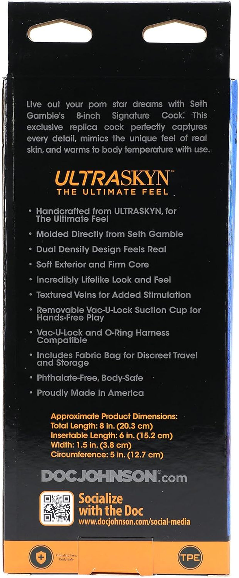 Signature Series - Seth Gamble - 8 Inch Realistic ULTRASKYN Dildo with Removable Vac-U-Lock Suction Cup - F-Machine & Harness Compatible - for Adults Only, Vanilla