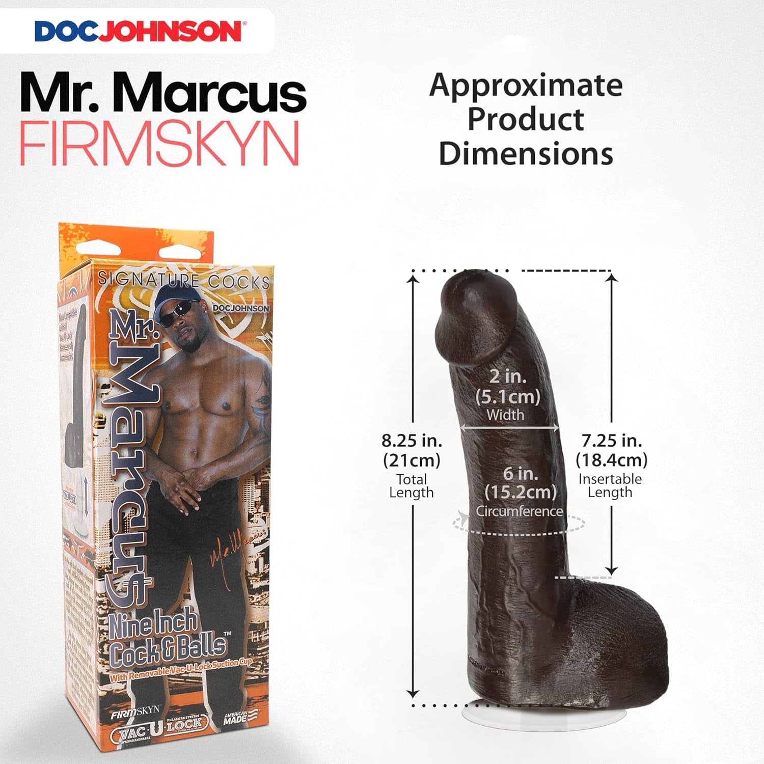 Signature Series - Mr. Marcus' - 9 Inch Realistic FIRMSKYN Dildo with Removable Vac-U-Lock Suction Cup - F-Machine & Harness Compatible Base - for Adults Only, Chocolate