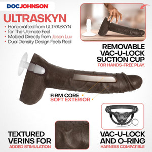 Signature Series - Jason Luv - 10 Inch Realistic ULTRASKYN Dildo with Removable Vac-U-Lock Suction Cup - F-Machine & Harness Compatible - for Adults Only, Chocolate