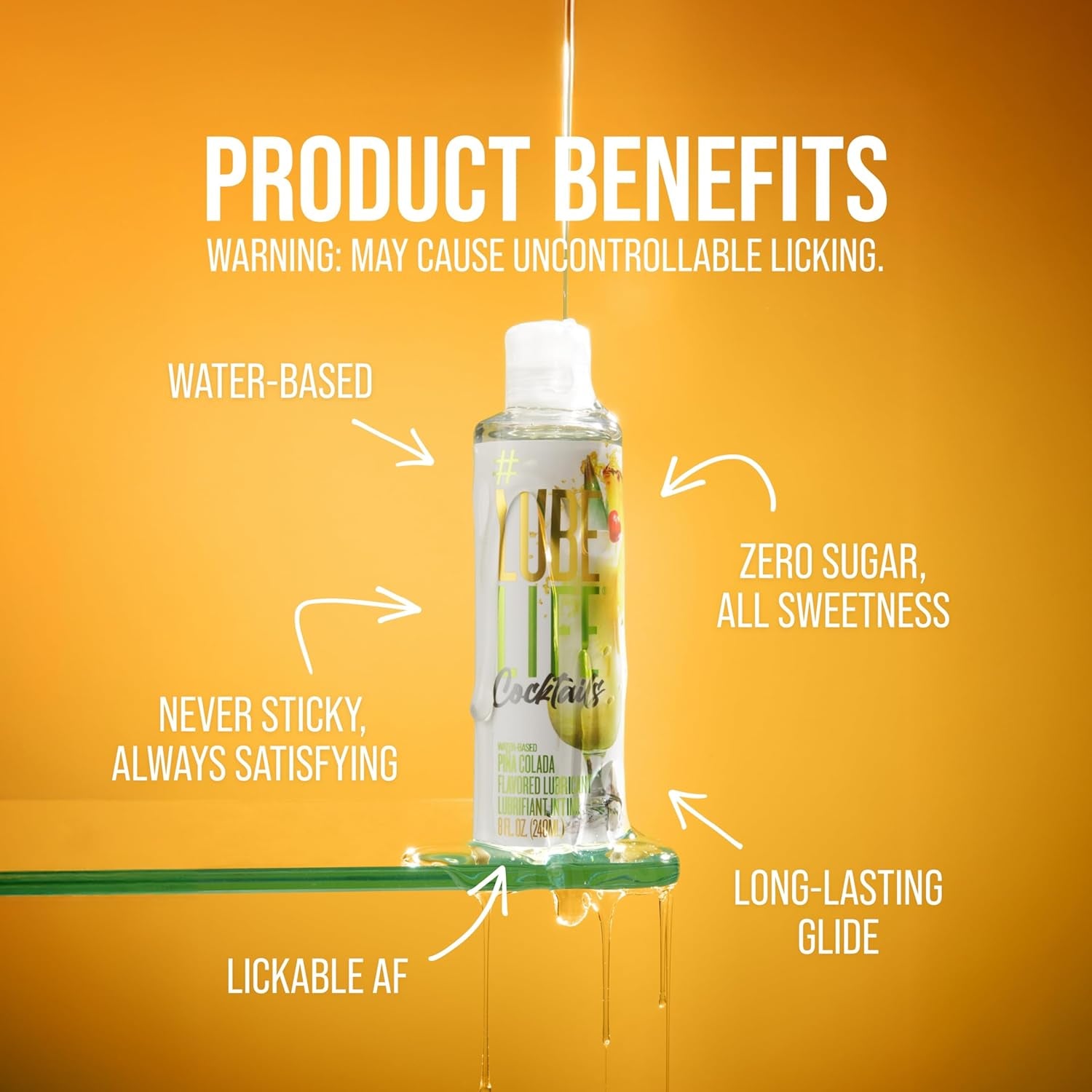 Lubelife Water-Based Piña Colada Flavored Lubricant, Personal Lube for Men, Women and Couples, Made without Added Sugar, 8 Fl Oz