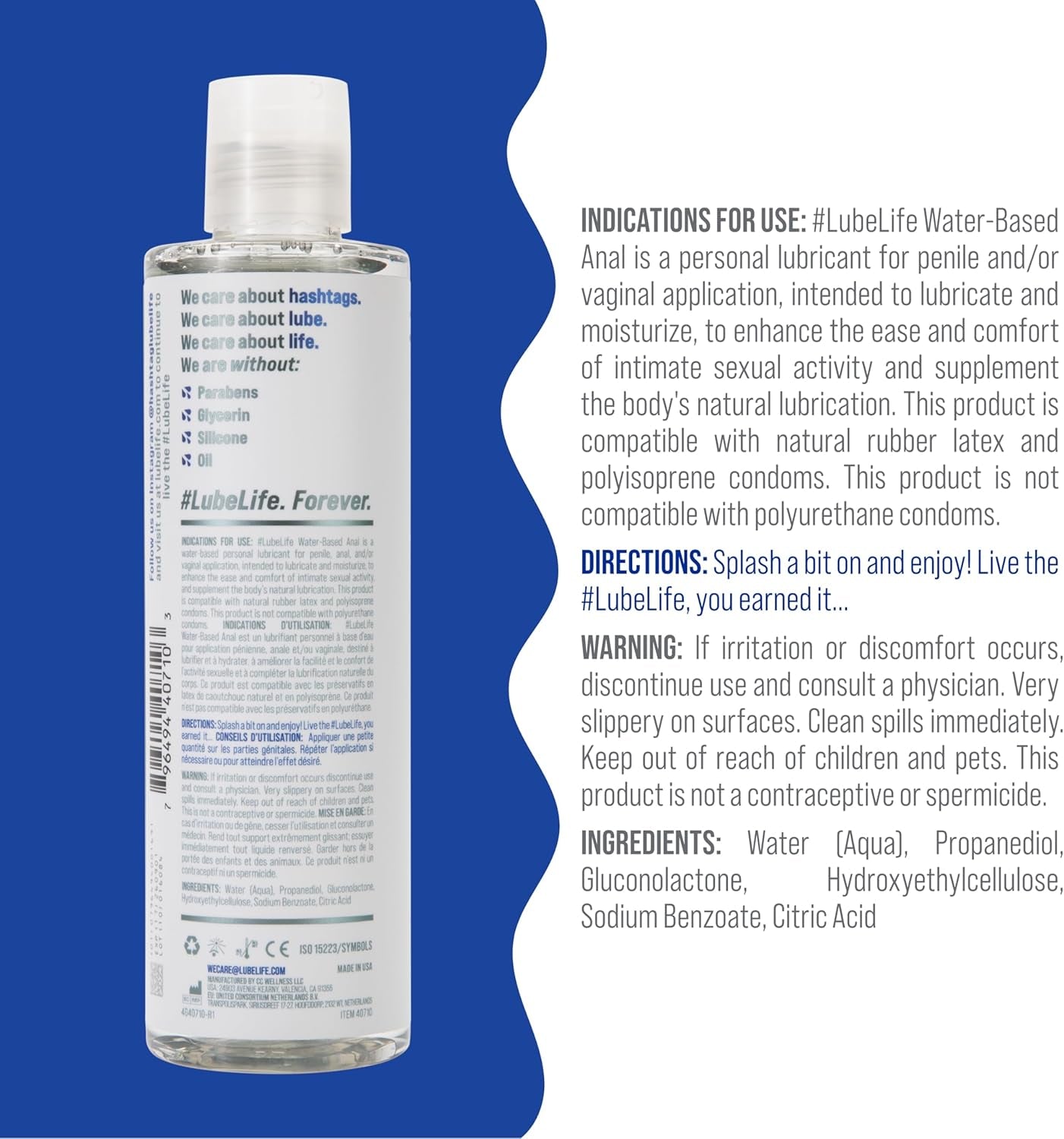 Lubelife Water-Based Anal Lube for Men, Women & Couples – Personal Lubricant Safe for Ingestion, Toy & Condom Compatible, Water Based Lubricant Gel for Privacy & Intimacy (8 Fl Oz)