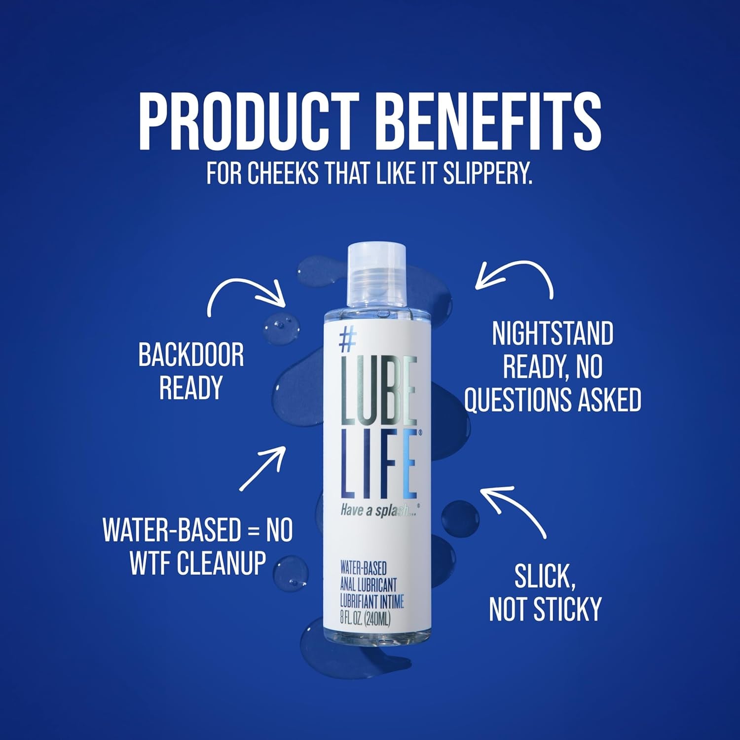 Lubelife Water-Based Anal Lube for Men, Women & Couples – Personal Lubricant Safe for Ingestion, Toy & Condom Compatible, Water Based Lubricant Gel for Privacy & Intimacy (8 Fl Oz)