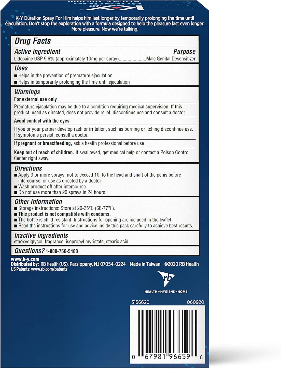 Duration Spray for Men,  Male Genital Desensitizer Numbing Spray to Last Longer, 0.16 Fl Oz, 36 Sprays, Made with Lidocaine to Help Men Last Longer in Bed