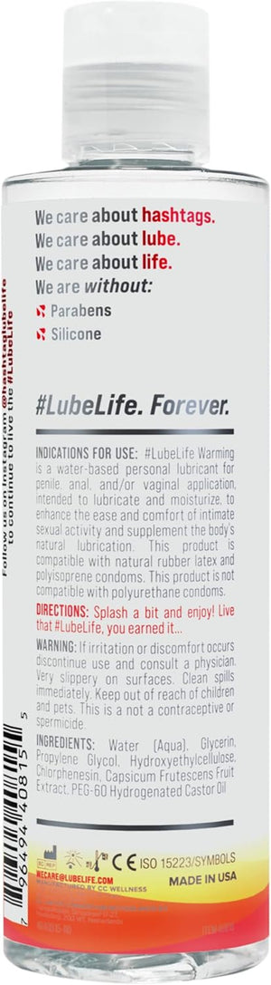Lubelife Water-Based Warming Lubricant, Warm Invigorating Heating Sensation, Lube for Men, Women and Couples, 8 Fl Oz