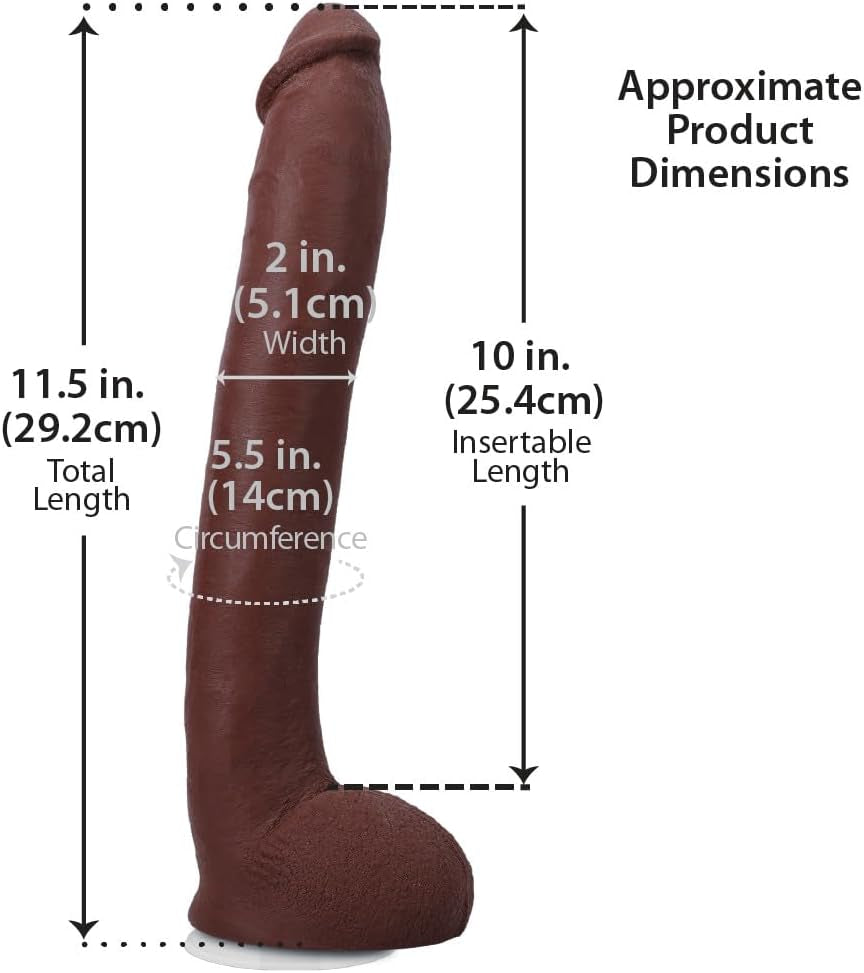 Signature Series - Hollywood Cash - 11 Inch ULTRASKYN Dildo with Removable Vac-U-Lock Suction Cup - F-Machine & Harness Compatible - for Adults Only, Chocolate