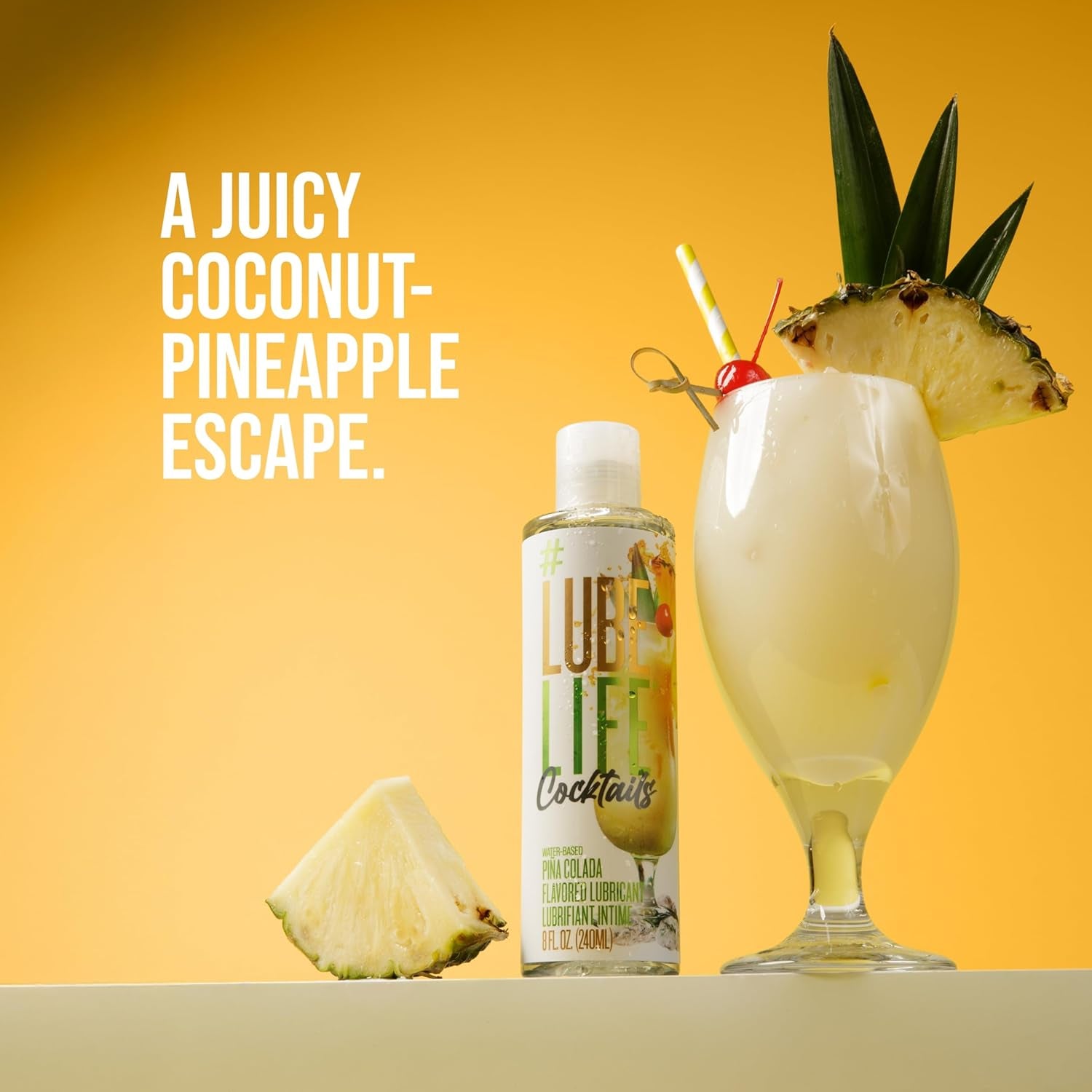 Lubelife Water-Based Piña Colada Flavored Lubricant, Personal Lube for Men, Women and Couples, Made without Added Sugar, 8 Fl Oz