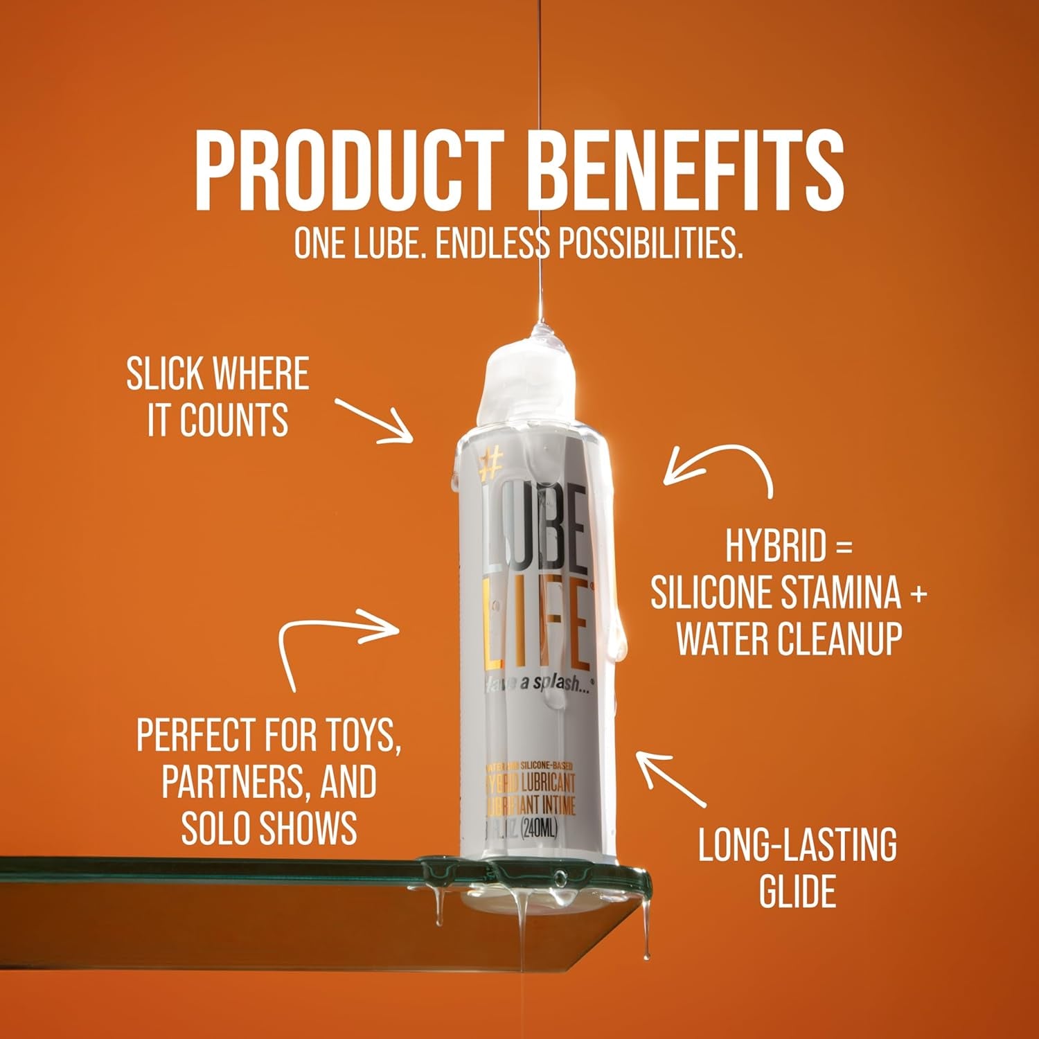 Lubelife Hybrid Lube – Silicone & Water Based Personal Lubricant for Men, Women & Couples – Long Lasting, Non-Sticky, Toy & Condom Compatible, 8 Fl Oz