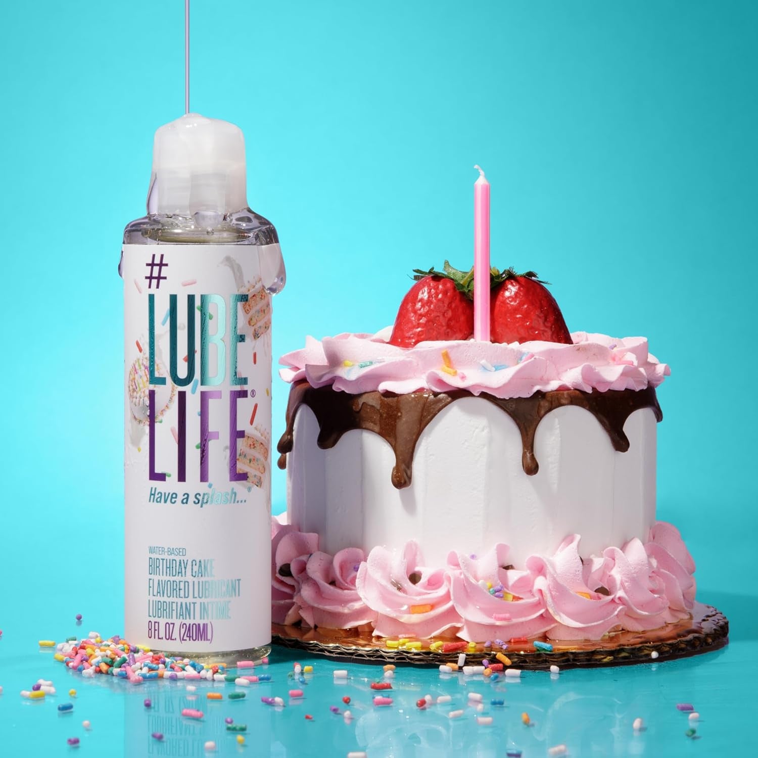 Lubelife Water-Based Birthday Cake Flavored Lubricant, Personal Lube for Men, Women and Couples, Made without Added Sugar, 8 Fl Oz