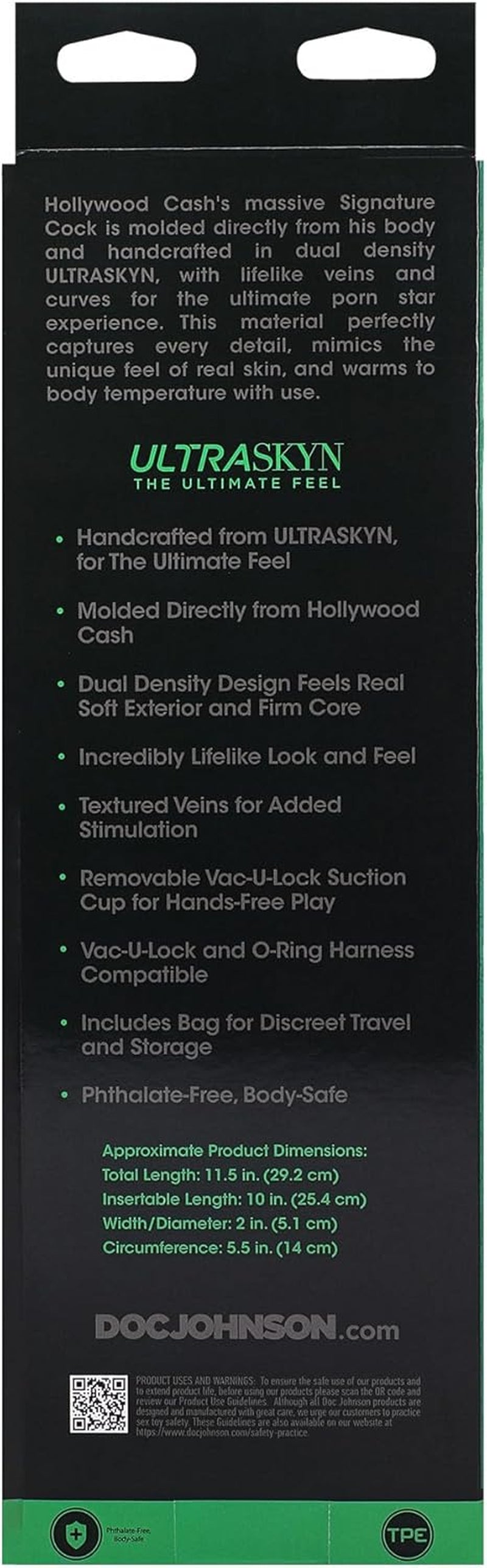 Signature Series - Hollywood Cash - 11 Inch ULTRASKYN Dildo with Removable Vac-U-Lock Suction Cup - F-Machine & Harness Compatible - for Adults Only, Chocolate