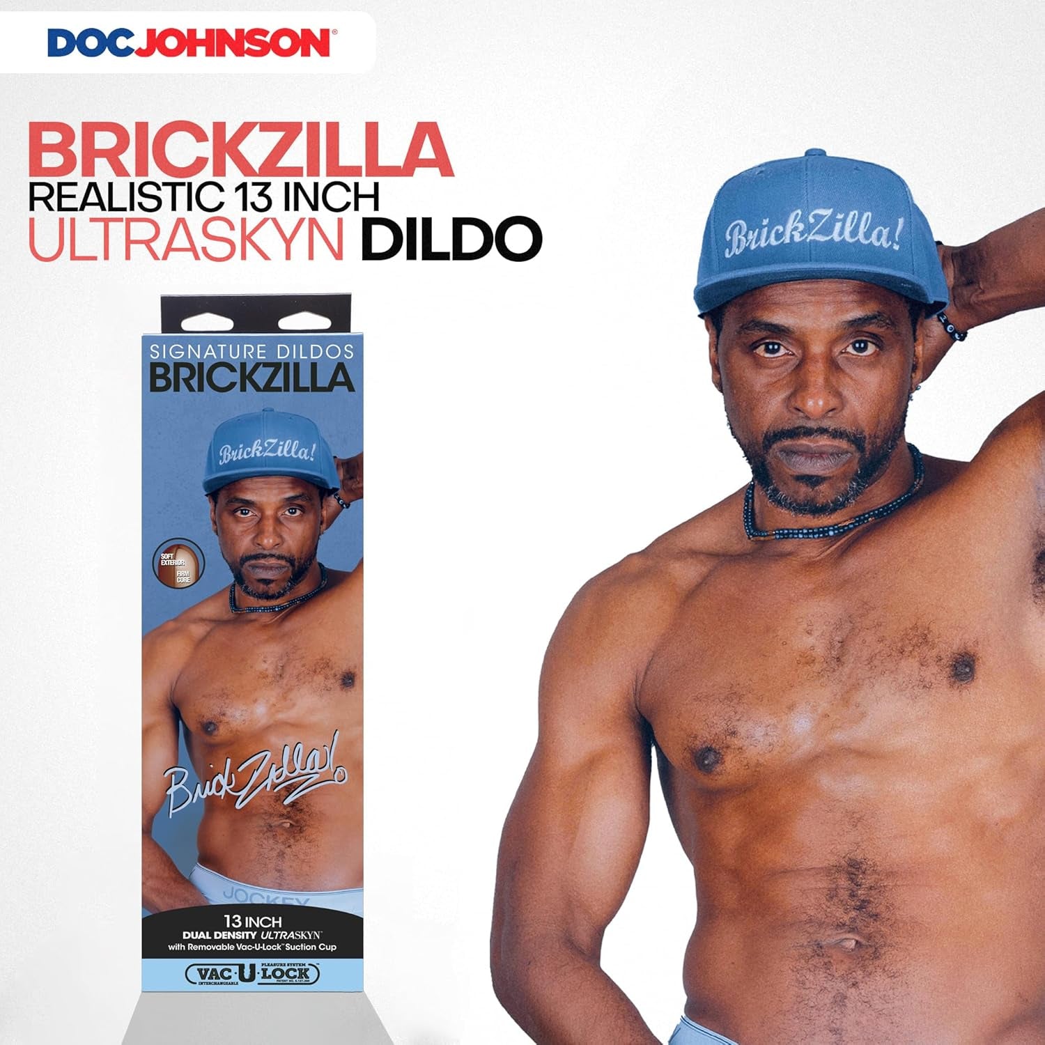 Signature Series - Brickzilla - 13 Inch ULTRASKYN Dildo with Removable Vac-U-Lock Suction Cup - F-Machine & Harness Compatible - for Adults Only, Chocolate