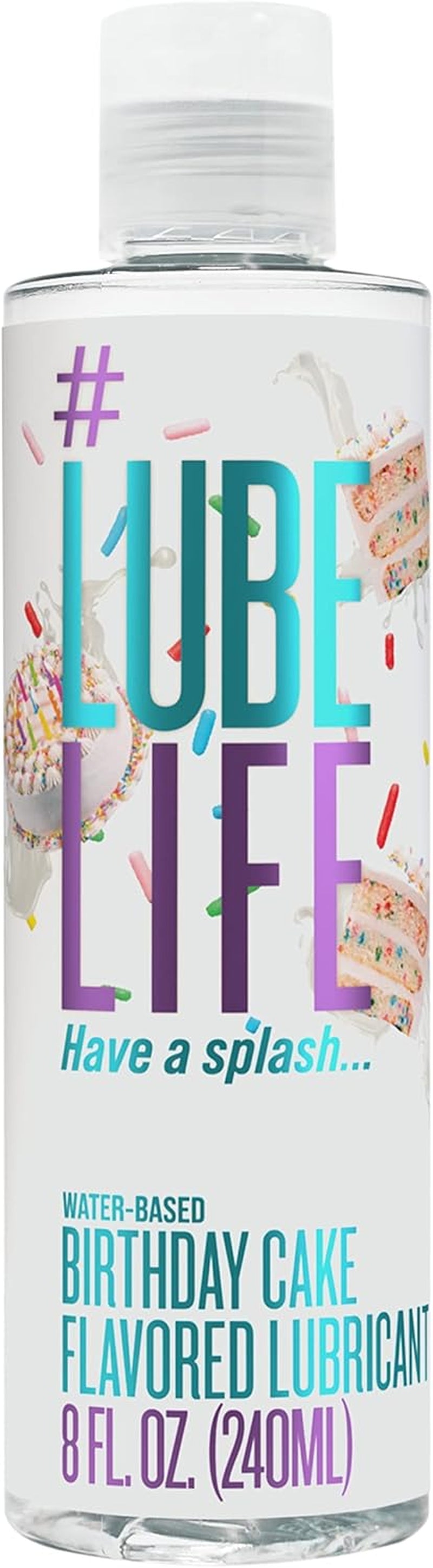 Lubelife Water-Based Birthday Cake Flavored Lubricant, Personal Lube for Men, Women and Couples, Made without Added Sugar, 8 Fl Oz