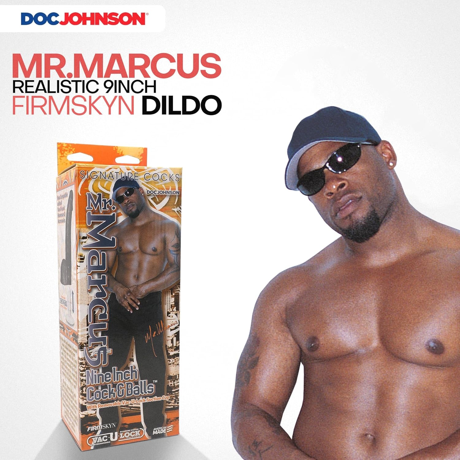 Signature Series - Mr. Marcus' - 9 Inch Realistic FIRMSKYN Dildo with Removable Vac-U-Lock Suction Cup - F-Machine & Harness Compatible Base - for Adults Only, Chocolate
