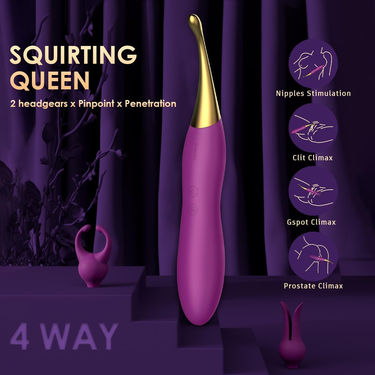 Clitoral Vibrator Sex Toys for Women -  Female Squirting Vibrators Clit G-Spot Dildo Nipple Stimulator Anal Vibe - High Frequency Personal Massager Wand Adult Sensory Toy 2 Silicone Heads