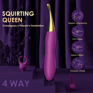 Clitoral Vibrator Sex Toys for Women -  Female Squirting Vibrators Clit G-Spot Dildo Nipple Stimulator Anal Vibe - High Frequency Personal Massager Wand Adult Sensory Toy 2 Silicone Heads