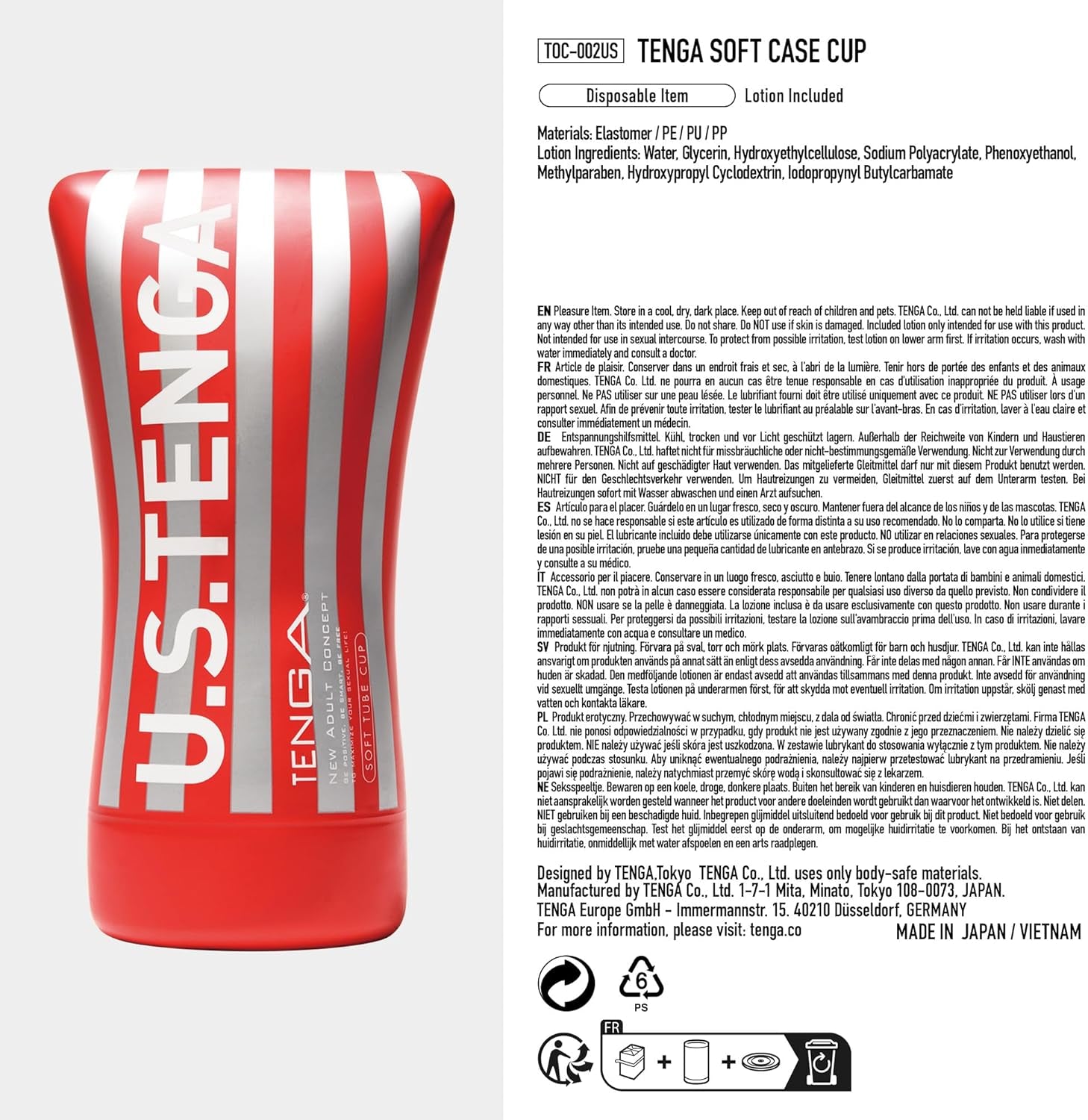 TOC-002US Ultra-Size Pre-Lubricated Soft Tube Male Masturbator Cup with Powerful Suction