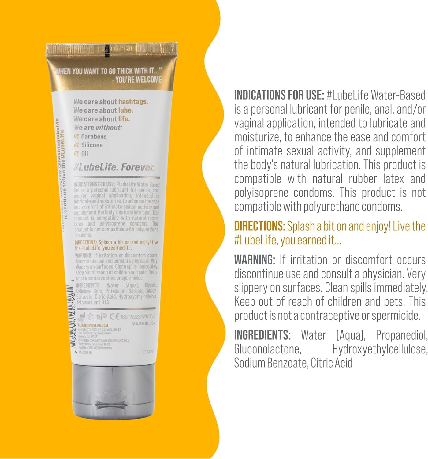 Lubelife Thick Water Based Lube – Gel Personal Lubricant for Men, Women & Couples – Non-Drip Jelly Texture, Toy & Condom Safe, Travel Size, 4 Fl Oz