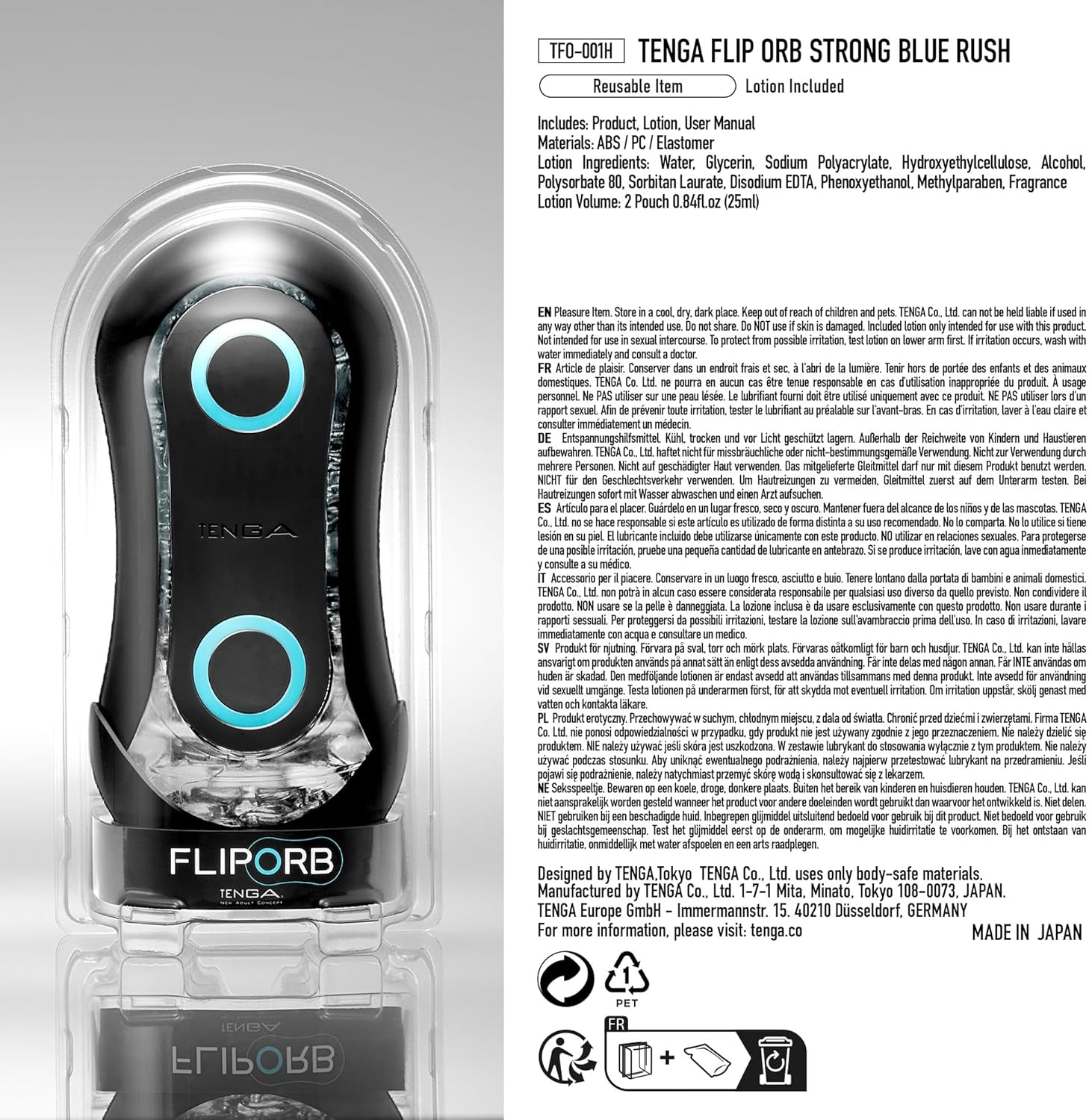 FLIP ORB Strong Blue Rush Reusable Male Masturbator, Fully Waterproof