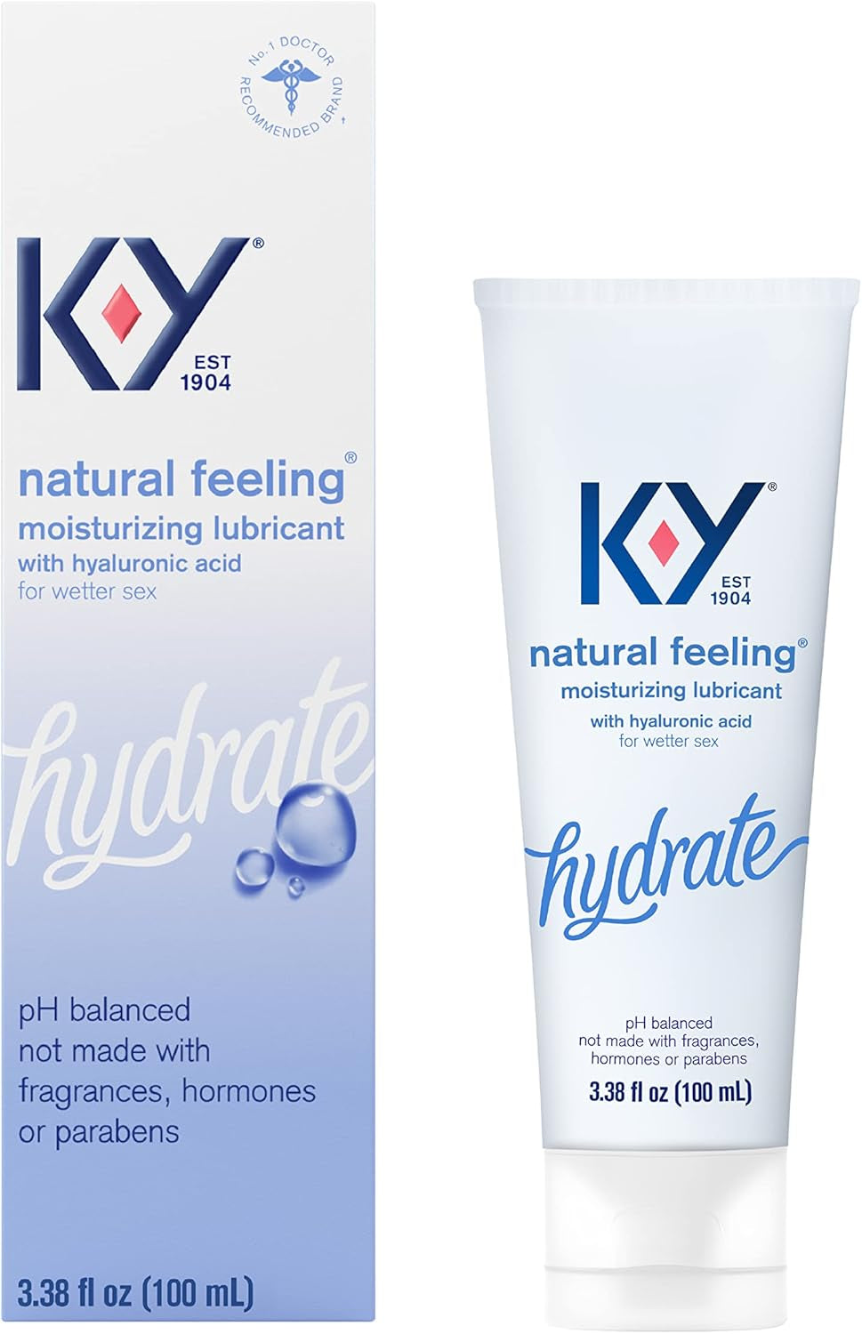 Water Based Lube Natural Feeling 3.38 Fl Oz Personal Lubricant for Adult Couples, Men, Women, Vaginal Moisturizer, Ph Balanced, Hormone & Paraben Free, Latex Condom Compatible