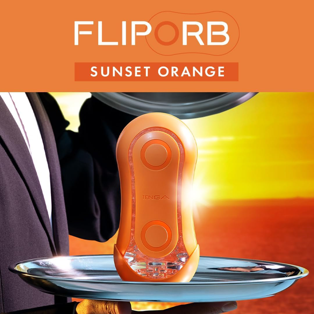 FLIP ORB Sunset Orange Reusable Toy Easy to Clean Male Masturbator, Fully Waterproof