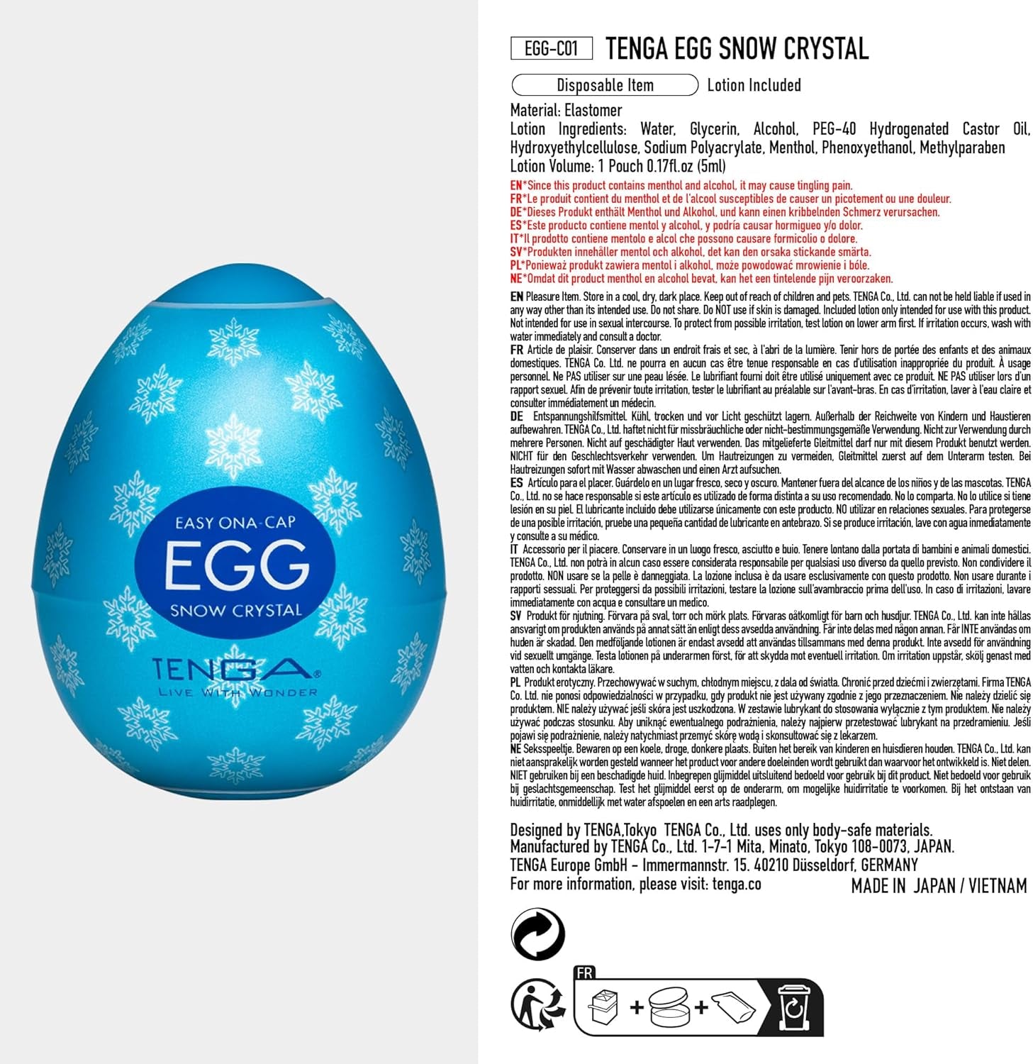 Easy Beat Egg Cool Edition Men Masturbation Portable Pleasure Device, EGG-C01, Translucent